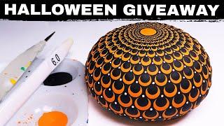 Dot Art Mandala Halloween Stone + Giveaway Painting Rocks Easy Tutorial  How to Paint for Beginners
