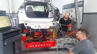 Pulling car body on Celette frame machine and measuring car bench measuring system universal jig