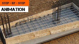 Trapezoidal Combined Footing Reinforcement step-by-step construction animation