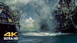Barbossa at the Black Pearl is chasing Jack on the Interceptor. Interceptor Boarding