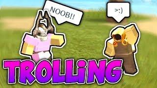 NOOB DISGUISE TROLLING WITH PINK ARMOR Roblox Booga Booga