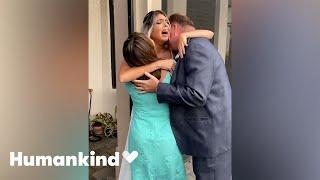 Bride falls to her knees at her familys surprise  Humankind