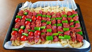 BU TARİFLE MANGALI EVİNİZE GETİRİN PATATES YATAĞINDA ŞİŞ KEBAB