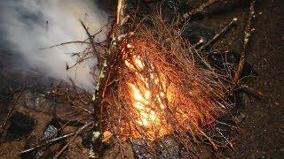 How to build a fire in a RAIN STORM - Survival tips and hacks. Build a campfire in the rain