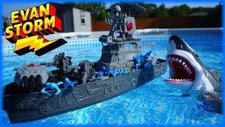 Sink or Float Garage Sale Battleship  with Plastic Army Men & a Great White Shark