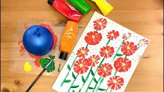 Balon ile Kolay Çiçek Tablosu Yapımı  Easy Painting Ideas Colorful Flowers with Balloon