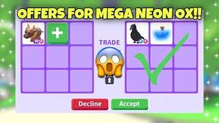 Making A *MEGA NEON* Ox + Seeing Offers In Rich Adopt Me Server  Roblox