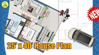 25×40 house plan with car parking east facing 25 by 40 home plan 25*40 house design #houseplan