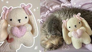 how to crochet a cute bunny holding a heart  amigurumi tutorial no magic ring + free pattern