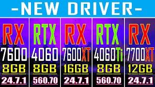 RX 7600 vs RTX 4060 vs RX 7600XT vs RTX 4060Ti vs RX 7700XT  NEW DRIVER 
