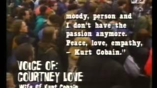 Cobains suicide note read by Courtney Love + talking at candlelight vigil