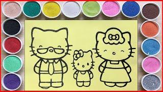 Tô màu tranh cát gia đình mèo Kitty hạnh phúc - Sand painting Kittys family Chim Xinh channel