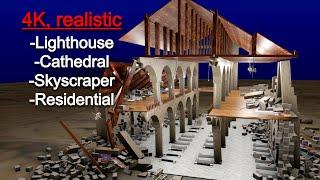 3D Destruction Compilation Earthquake simulations in Blender + BCB realistic structural extension