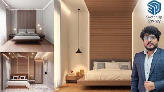 SketchUp Turtorial  Bedroom interior with V-ray