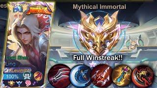 LING LORD SHEN FASTHAND GAMEPLAY TO REACH MYTHIC IMMORTAL  LING BEST BUILD & EMBLEM 2024 - MLBB