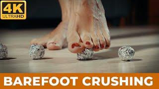 4K Bare Feet Crushing Tinfoil Balls - ASMR Talking