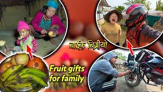 I went to Diktel to repair the Motorcycle  Fruit gifts for family. And the family was happy too