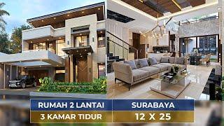 DESAIN RUMAH MODERN 2 LANTAI DI SURABAYA MEGAH TAMPAK PADAHAL LAHANNYA CUMA 12 METER - JASA DESAIN