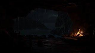 Cozy Cave - Rain Fireplace & Thunderstorm Sounds to Sleep Instantly - Rainy Night