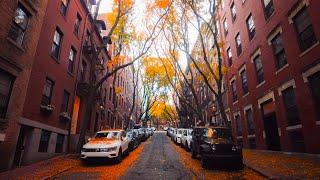 Autumn Sunrise Walk in Boston MA 4K  Beacon Hill - Binaural Audio City Sounds