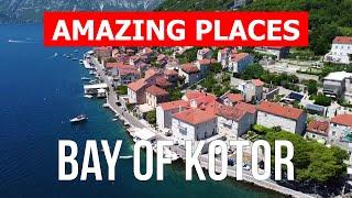 Travel to the Bay of Kotor  Tourism vacation landscapes overview  Drone 4k video  Montenegro