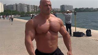 BIG AND PROUD - Greek muscle beast Nikos Mousounidis goes shirtless in public