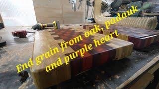 How I made end grain cutting board from oak padauk and purple heart. #endgrain #padauk #purpleheart