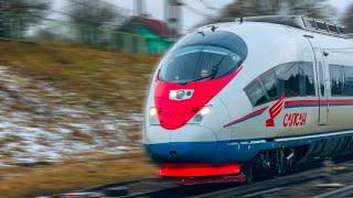 Railway High-Speed Bullet Trains ​​Sapsan at full speedВысокоскоростной поезд Сапсан летит 250 кмч