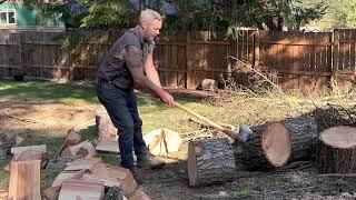 Hand Splitting Firewood with an Axe.Techniques Axemanship.