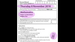 EDEXCEL GCSE Maths. November 2018. Paper 2. Higher. Calculator. 2H.