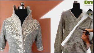 Luxury Transformation of an Old Sweater  Revolution in  felting Needle  Art Sun