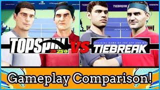 TopSpin 2K25 vs Tiebreak Tennis Gameplay Comparison Alcaraz vs Federer