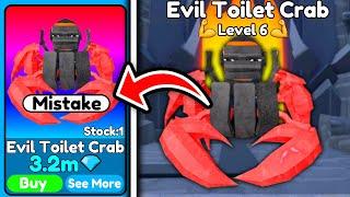NEW UNIT I BOUGHT EVIL TOILET CRAB for 3.2M GEMS  NEW UPDATE   Roblox Toilet Tower Defense