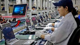 Laptop manufacturing process ..factory production line laptop  laptop factory