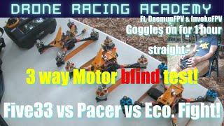 FPV Drone Motors Blind Test - Headsup Five33 vs T-Motor Pacer vs Emax Eco 3way racing motor review