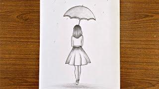 How to draw a girl with umbrella step by step  Easy drawing for girls step by step