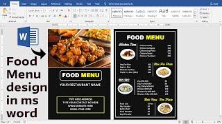 Food Menu design using ms word  Ready to Print  How to make Restaurant Menu Card Design ms word