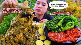 EAT WHOLE CHICKEN GREEN CHILLI SAMBAL RAW JENGKOL LALAPAN LONG BEANS LEUNCA PAPAYA LEAVES