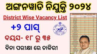 Odisha Anganwadi Vacancy 2024  +2 Pass Female  Anganwadi District Wise Vacancy List 2024 Odisha