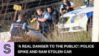 Dramatic video shows police spiking and ramming stolen car  Stuff.co.nz