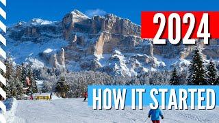 New Year Fresh Powder Epic Ski Day in the Dolomites on the first day of 2024