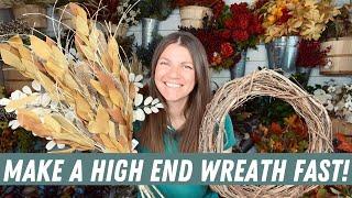 How to make a HIGH END FALL WREATH  FAST 10 minute wreath tutorial