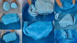 Asmr - Super soft dusty blue  cement chunks crumbling in lots of water 