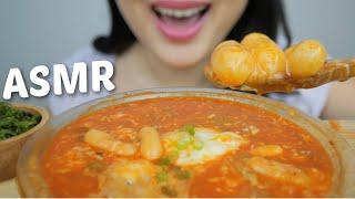 Samyang Spicy Cheesy Stew Tteokbokki with Soft Eggs *ASMR NO Talking Sticky Chewy Eating Sounds N.E