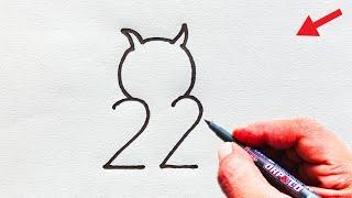 How to Draw Owl From 22 Number  Easy Owl Drawing  Number Drawing