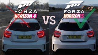 Forza Horizon 5 vs 4 gameplay and engine sounds comparison Mercedes A45 AMG