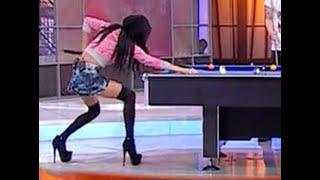 Daniela Crudu plays billiard in sexy high heels