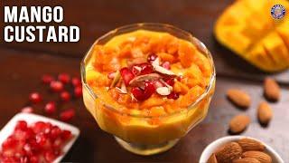 Mango Custard Recipe  Eggless Mango Custard  Fruit Custard Using Mango  Quick Mango Dessert