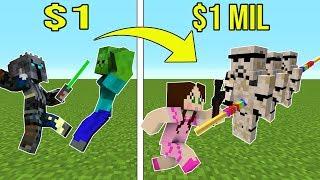 Minecraft 1 DOLLAR LIGHTSABER VS 1000000 DOLLAR RAINBOW LIGHTSABER Crafting Mini-Game