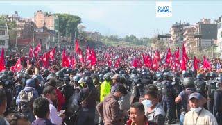 Clashes in Nepal crowd faces Riot Police in Kathmandu demanding restoration of the monarchy